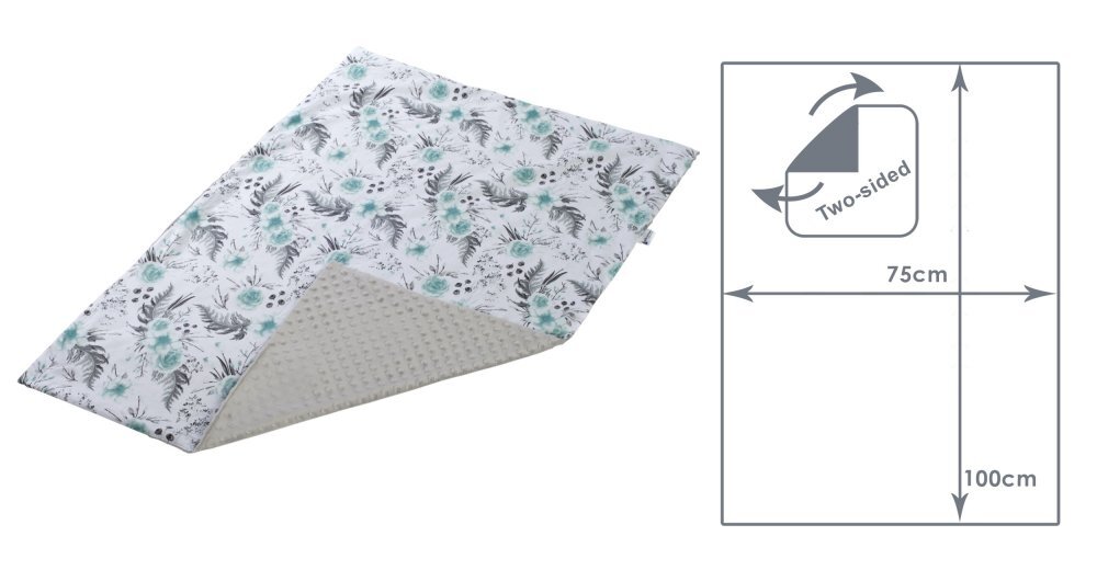 Nichiduta Paturica pentru copii Flowers Grey Blue cu doua fete material bumbac minky 100 dimensiune 75 x 100 cm