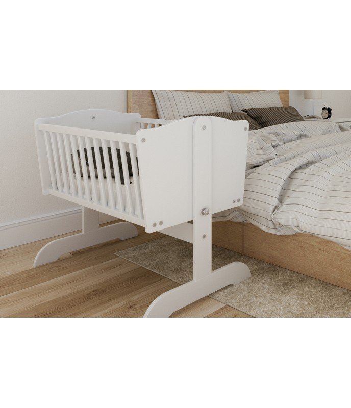 Nichiduta Patut balansoar din lemn Sweet Dream White pentru bebelusi 90x40 cm cu roti incluseMutare usoaraMargini rotunjiteVopsele si materiale sigureSolid si sigur de utilizat