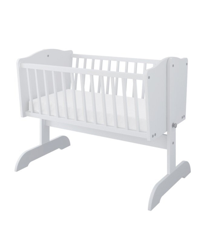 Nichiduta Patut balansoar din lemn Sweet Dream White pentru bebelusi 90x40 cm cu roti incluseMutare usoaraMargini rotunjiteVopsele si materiale sigureSolid si sigur de utilizat