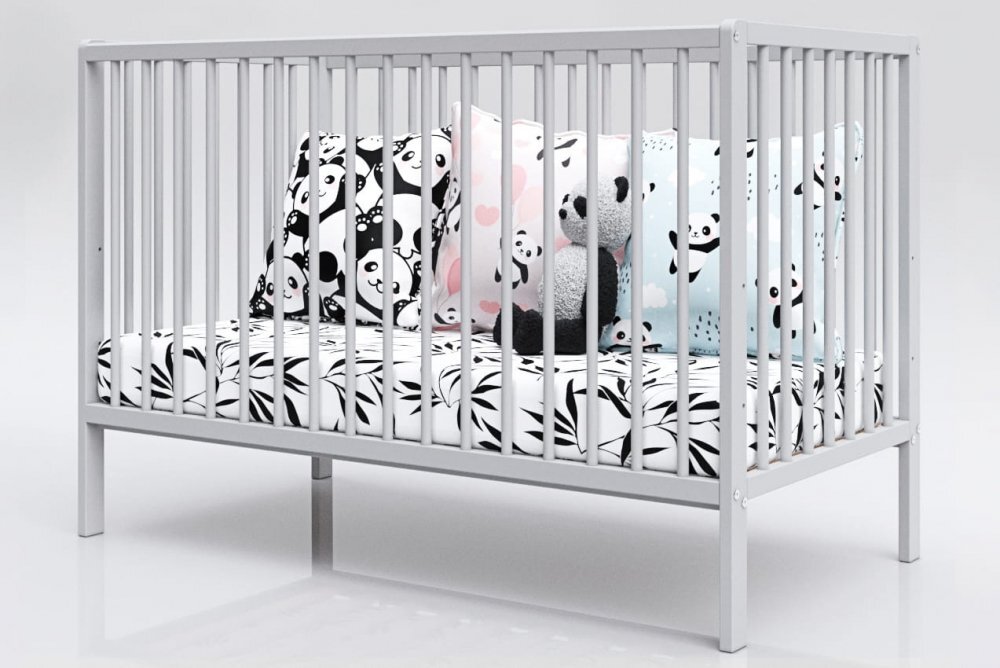 Nichiduta Patut din lemn 120x60 cm cu inaltime saltea reglabila pe 3 nivele Dominic Gri + Saltea cocos 12 cm