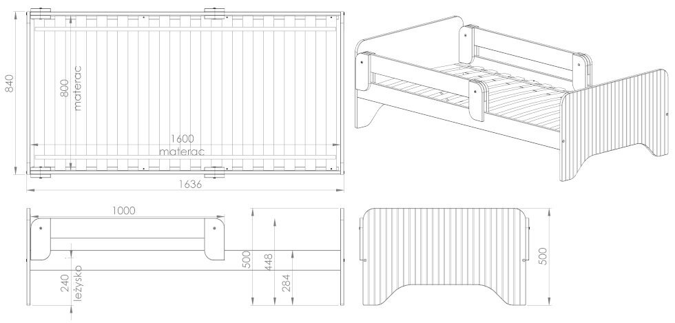 Nichiduta Patut din lemn cu 2 bariere de protectie 160x80 cm Junior Alb