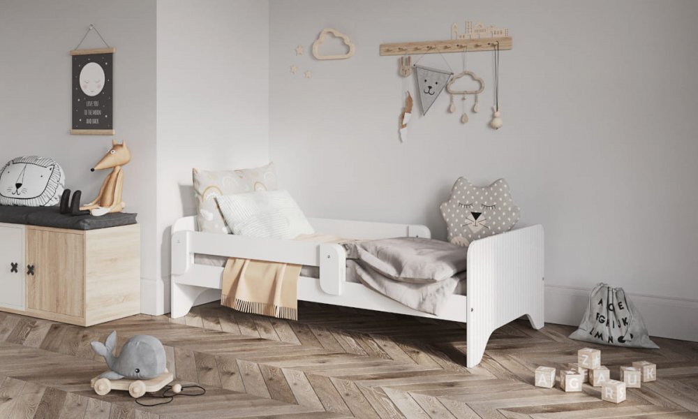Nichiduta Patut din lemn cu 2 bariere de protectie 160x80 cm Junior Alb