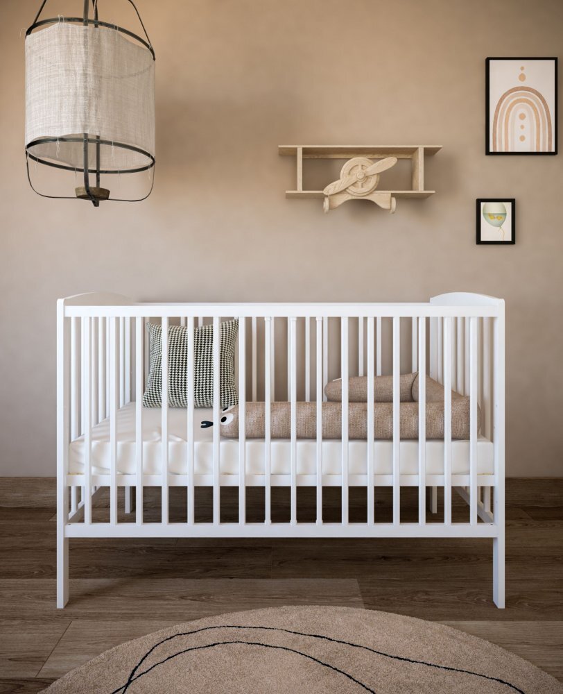 Nichiduta Patut din lemn Grace Alb 120x60 cm cu bariera inclusarecomandat pana la 4 anisomiera reglabila pe 3 nivelesistem 3 bare detasabile