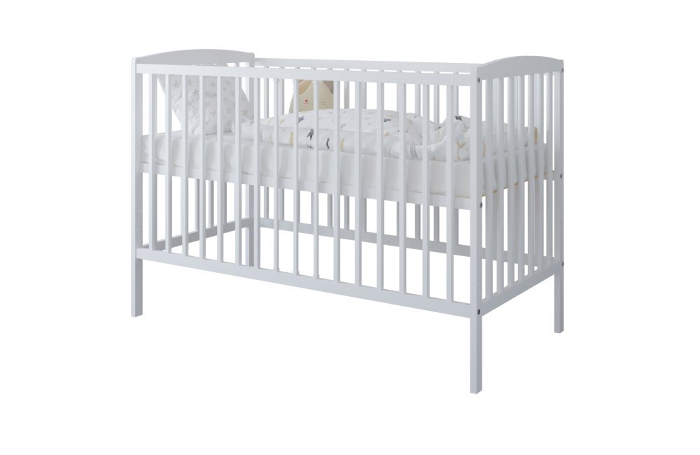 Nichiduta Patut din lemn Grace Alb 120x60 cm cu bariera inclusarecomandat pana la 4 anisomiera reglabila pe 3 nivelesistem 3 bare detasabile
