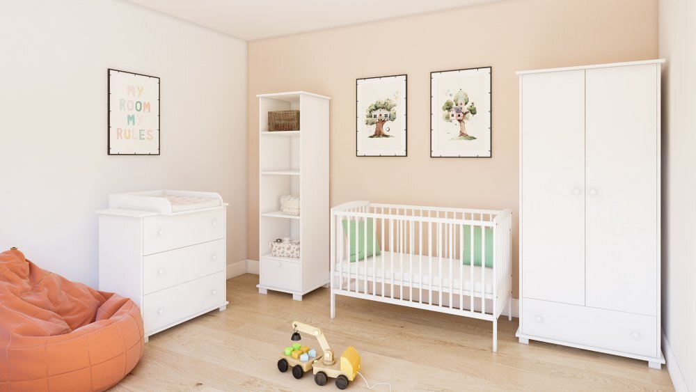 Nichiduta Patut din lemn Grace Alb 120x60 cm cu bariera inclusarecomandat pana la 4 anisomiera reglabila pe 3 nivelesistem 3 bare detasabile
