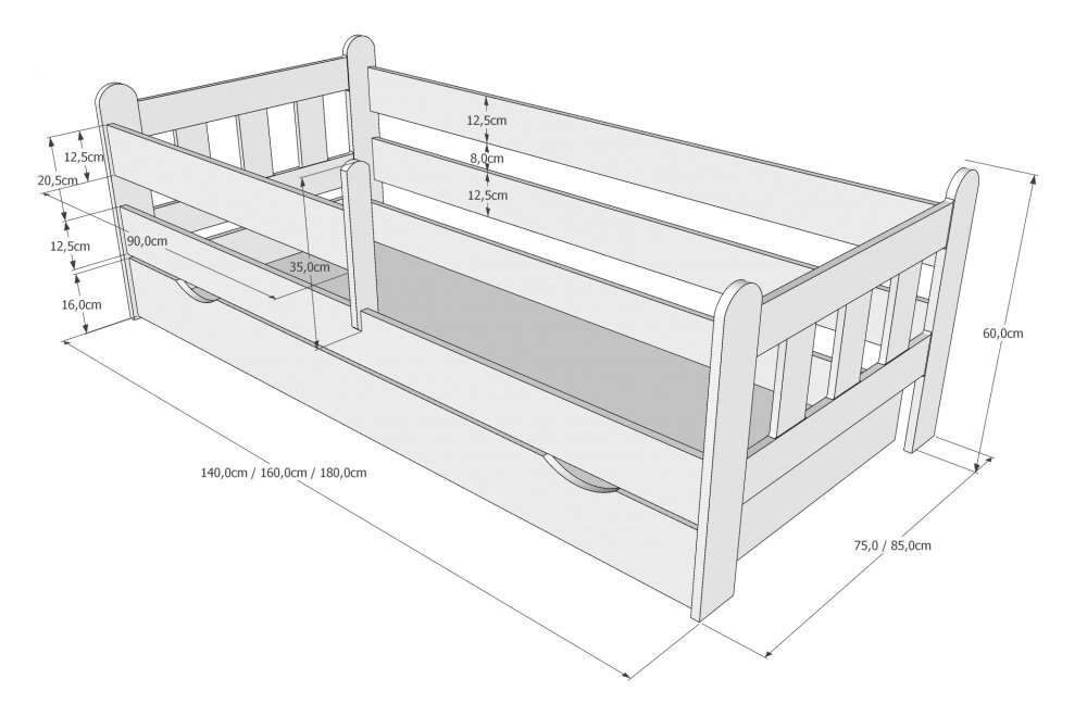 Nichiduta Patut din lemn MDF Stas Alb 140x70 cu laterala de protectie 90 cm inclusamargini rotunjitevopsea ecologica pe baza de apadesign modern