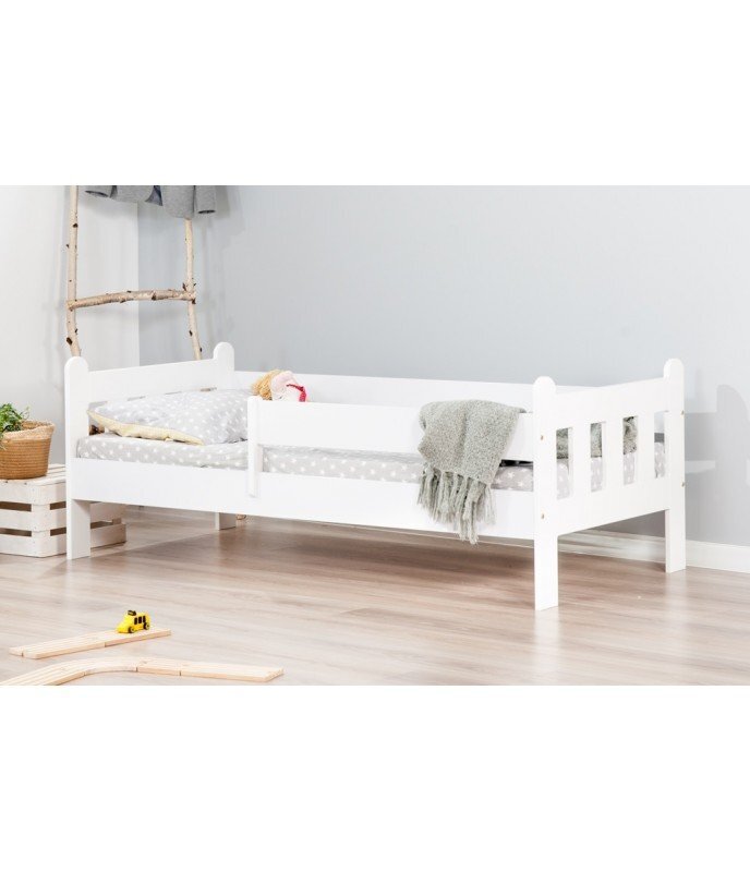 Nichiduta Patut din lemn MDF Stas Alb 140x70 cu laterala de protectie 90 cm inclusamargini rotunjitevopsea ecologica pe baza de apadesign modern