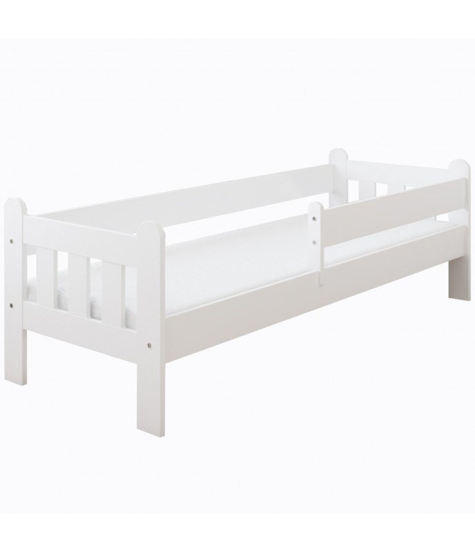 Nichiduta Patut din lemn MDF Stas Alb 140x70 cu laterala de protectie 90 cm inclusamargini rotunjitevopsea ecologica pe baza de apadesign modern