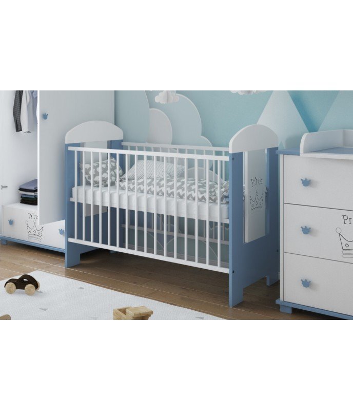 Nichiduta Patut din lemn PAL Ptilou Blue Prince cu sistem 3 bare detasabile Somiera reglabila pe 3 nivele de inaltime Vopsea sigura pe baza de apa Design modern Margini rotunjiteDimensiuni interioare 120x60cm