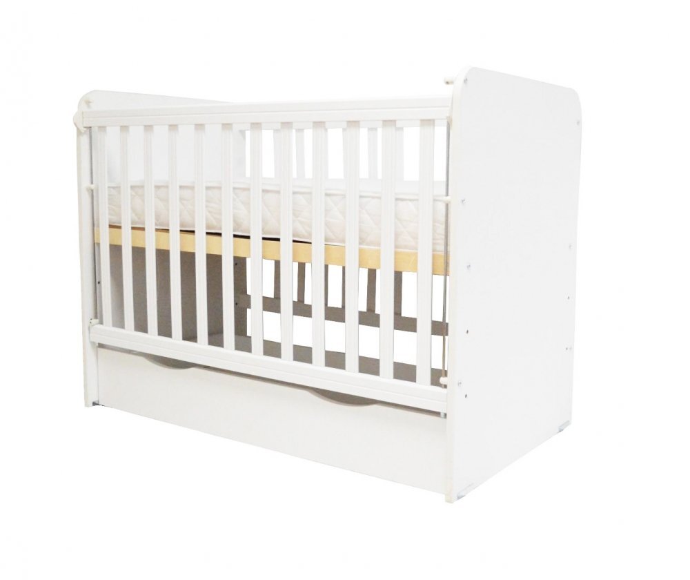 Nichiduta Patut din lemn pentru copii Stefani Vip White 120x60cm cu sertar spatios de depozitare pe sine Laterala cu sistem de culisare Laterala detasabilaMargini rotunjiteVopsea pe baza de apa