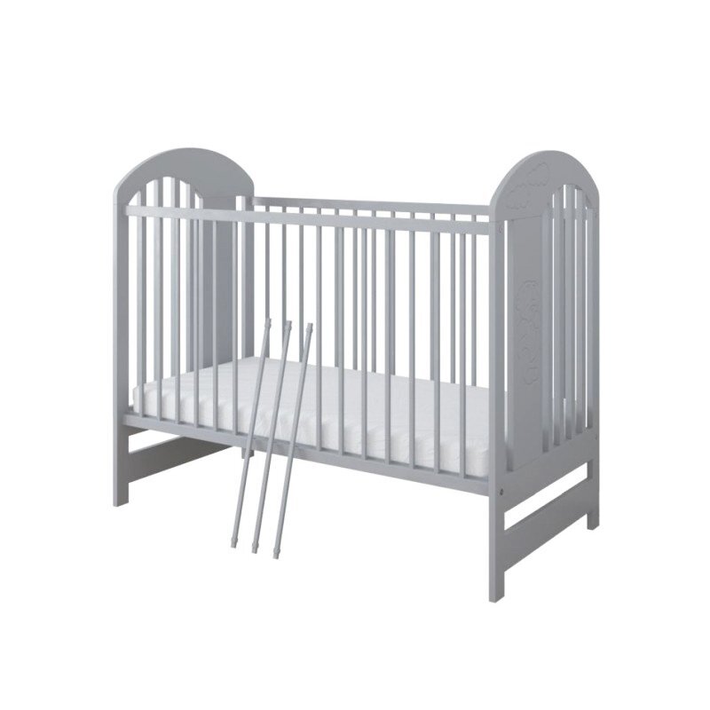 Nichiduta Patut din lemn pentru copii Tymon Grey design modern cu somiera reglabila pe 3 inaltimi distincte sistem cu 3 bare laterale detasabile margini rotunjite dimensiuni exterioare 124 x 66 x 106 cm