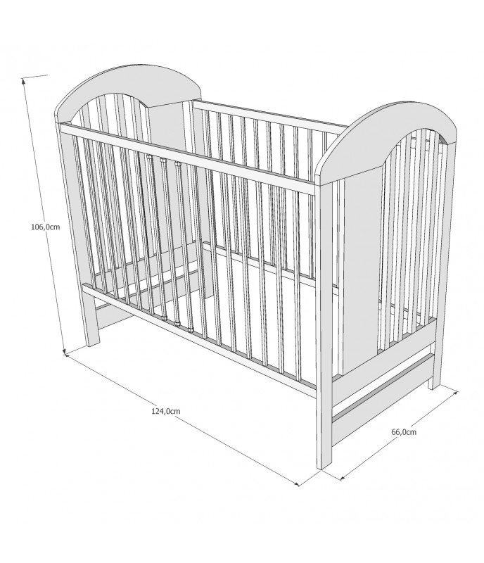 Nichiduta Patut din lemn pentru copii Tymon Grey design modern cu somiera reglabila pe 3 inaltimi distincte sistem cu 3 bare laterale detasabile margini rotunjite dimensiuni exterioare 124 x 66 x 106 cm