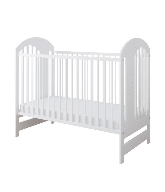 Nichiduta Patut din lemn pentru copii Tymon White design modern cu somiera reglabila pe 3 inaltimi distincte sistem cu 3 bare laterale detasabile margini rotunjite
