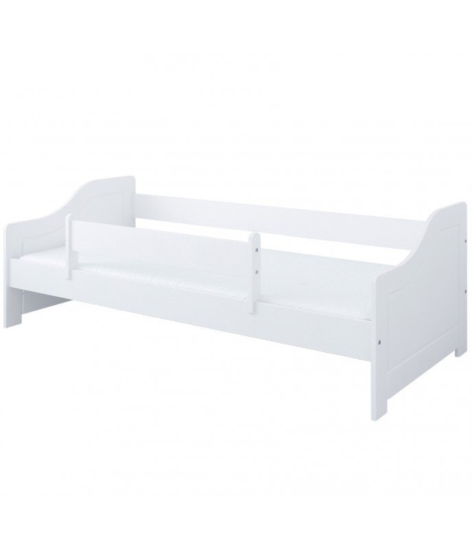 Nichiduta Patut din lemn si MDF Lili Alb 140x80 cm + bariera de siguranta 90 cmmargini rotunjitemateriale si vopsele sigure pentru copii