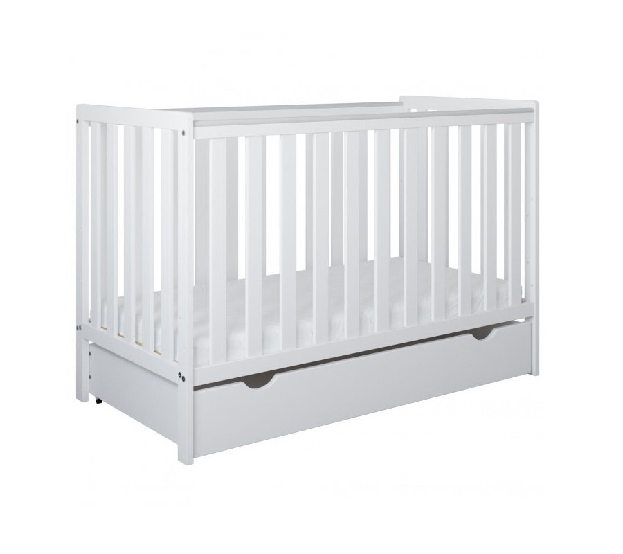 Nichiduta Patut din lemn si MDF pentru copii Bambi Alb cu sertar pe rotibariera de protectie2 bare detasabilevopsele ecologice margini rotunjitedimensiuni interioare 120x60 cm
