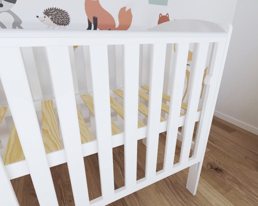 Nichiduta Patut din lemn Tobi White 100x50 cm cu laterala culisantamargine din silicon pentru protectie dintisoridesign modernmargini rotunjite3 nivele de reglare somiera vopsele si materiale sigure