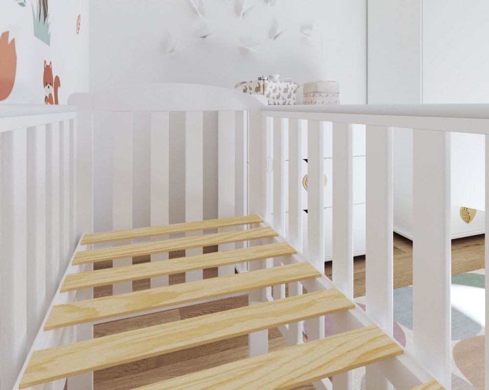 Nichiduta Patut din lemn Tobi White 100x50 cm cu laterala culisantamargine din silicon pentru protectie dintisoridesign modernmargini rotunjite3 nivele de reglare somiera vopsele si materiale sigure