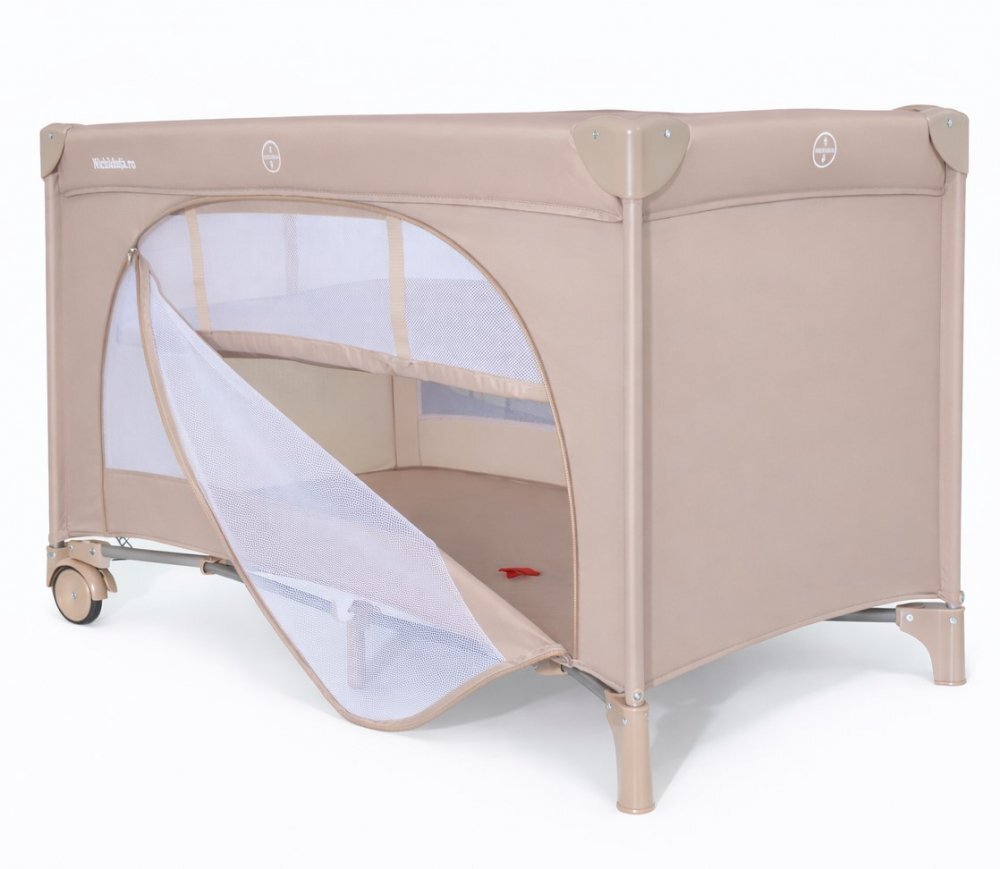 Nichiduta Patut pliabil pentru copii Beige cu doua nivele multifunctional 2 in 1 cadru din otel material poliester 210D roti cu franare dimensiune 125 x 65 x 77 cm geanta de transport inclusa
