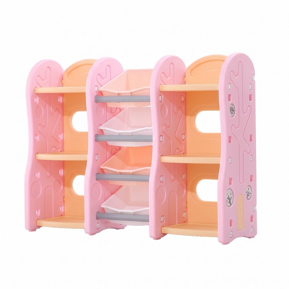 Nichiduta Raft organizator jucarii pentru copii Tree Pink cu 4 cutii si 6 rafturirobust cu margini rotunjiteideal pentru acasacrese si gradinite