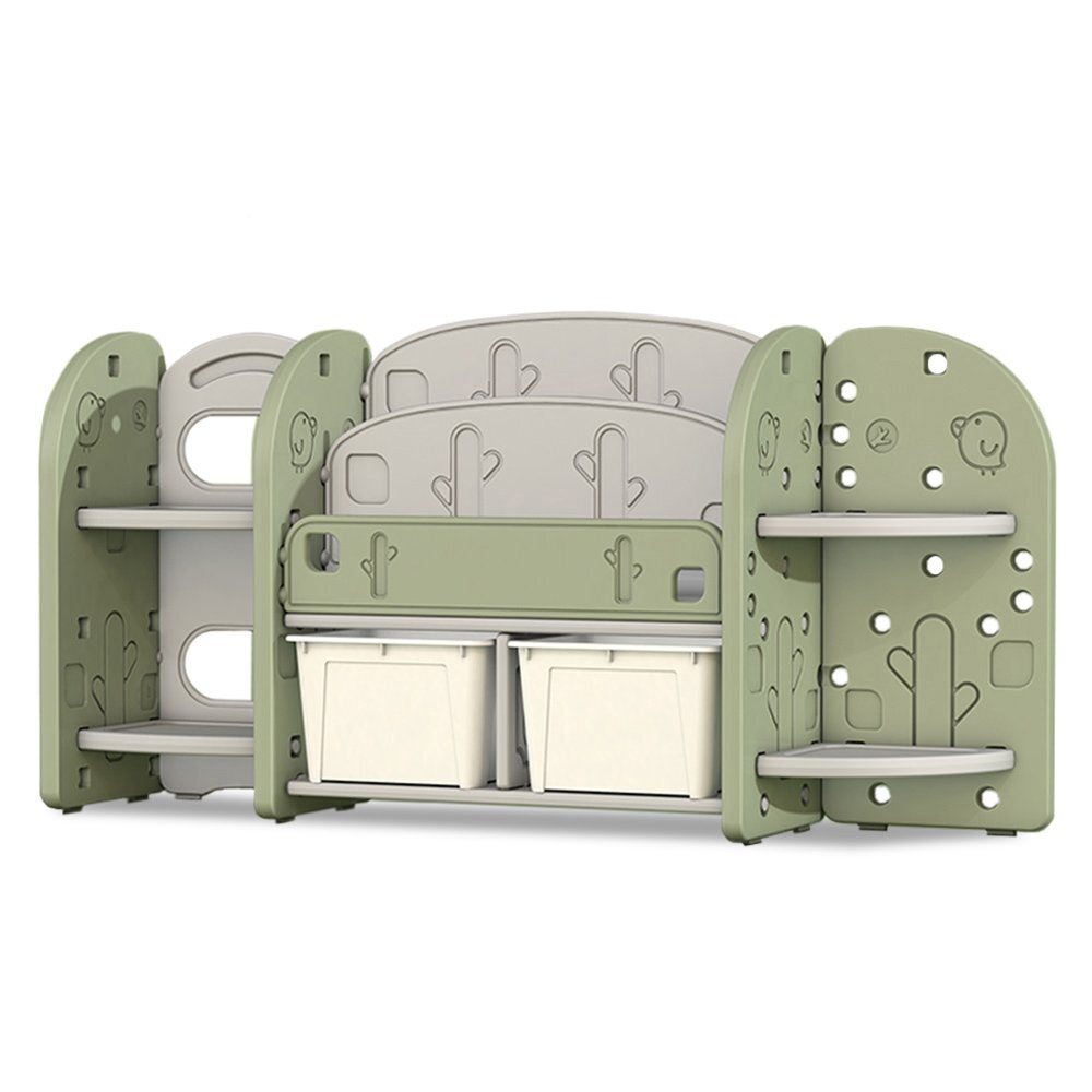 Nichiduta Raft organizator pentru carti si jucarii cu 4 polite2 cutii depozitare si 2 rafturi carti Birds robust cu margini rotunjiteideal pentru camera copiicrese sau gradinite Green