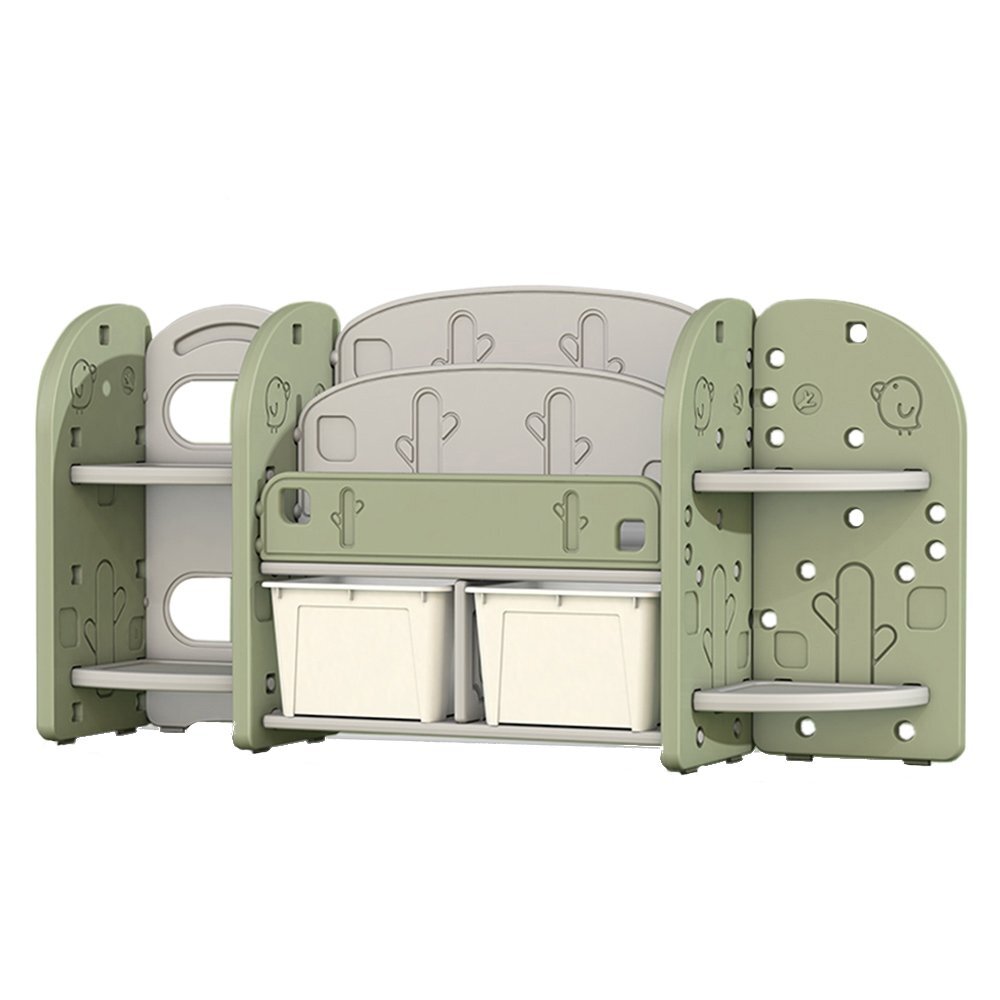 Nichiduta Raft organizator pentru carti si jucarii cu 4 polite2 cutii depozitare si 2 rafturi carti Birds robust cu margini rotunjiteideal pentru camera copiicrese sau gradinite Green