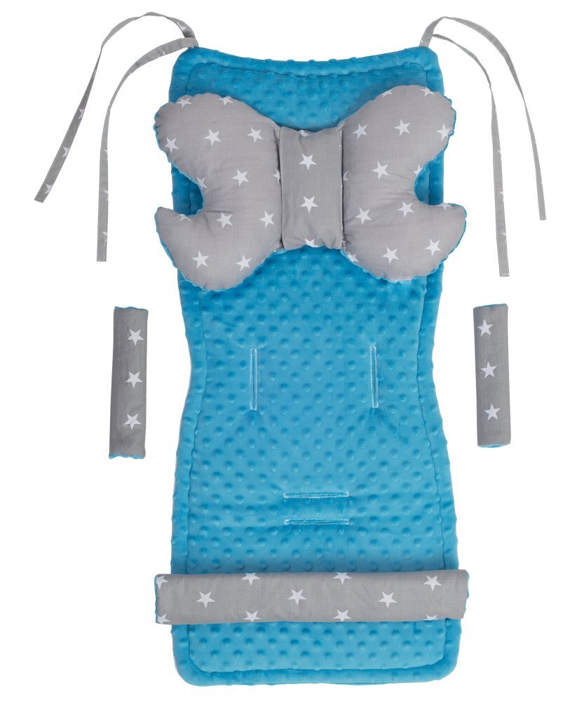 Nichiduta Set 4 in 1 Minky pentru carucior cu salteluta perna 2 protectii centuri si protectie bara Turquoise