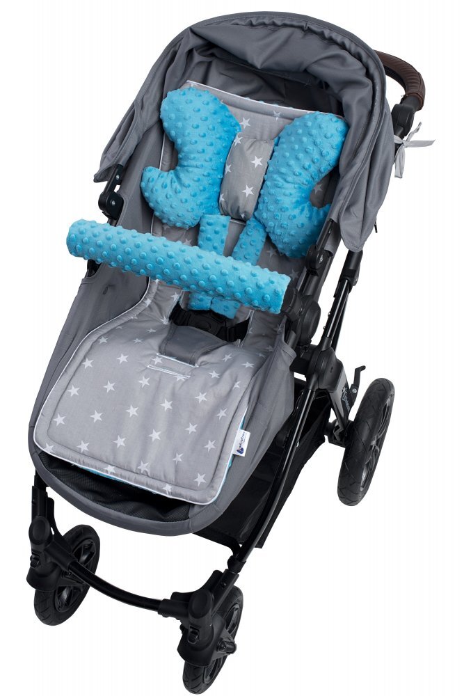 Nichiduta Set 4 in 1 Minky pentru carucior cu salteluta perna 2 protectii centuri si protectie bara Turquoise