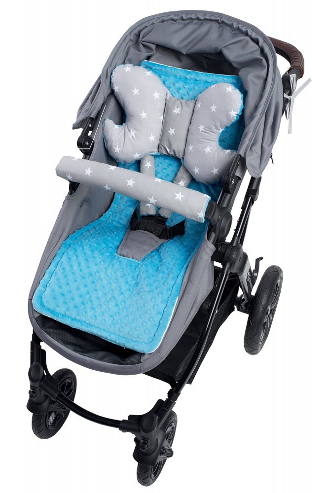 Nichiduta Set 4 in 1 Minky pentru carucior cu salteluta perna 2 protectii centuri si protectie bara Turquoise