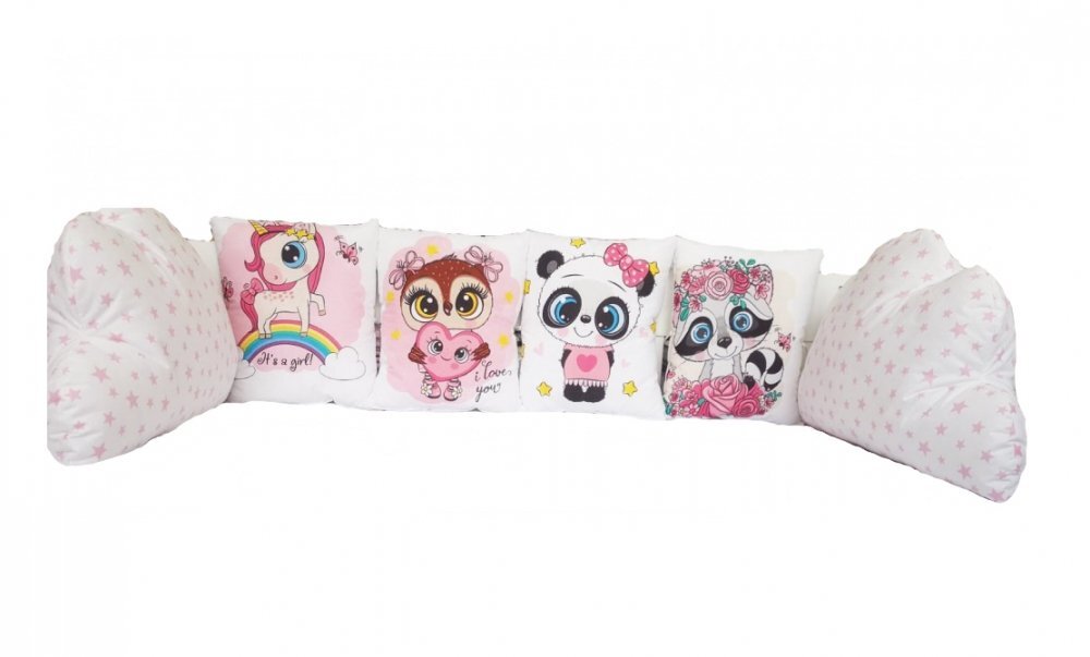 Nichiduta Set 6 pernute pentru patut cu panglici Happy Animals Pink