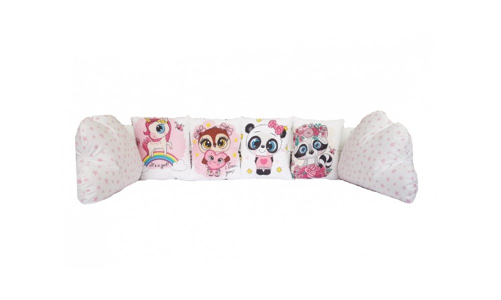 Nichiduta Set 6 pernute pentru patut cu panglici Happy Animals Pink