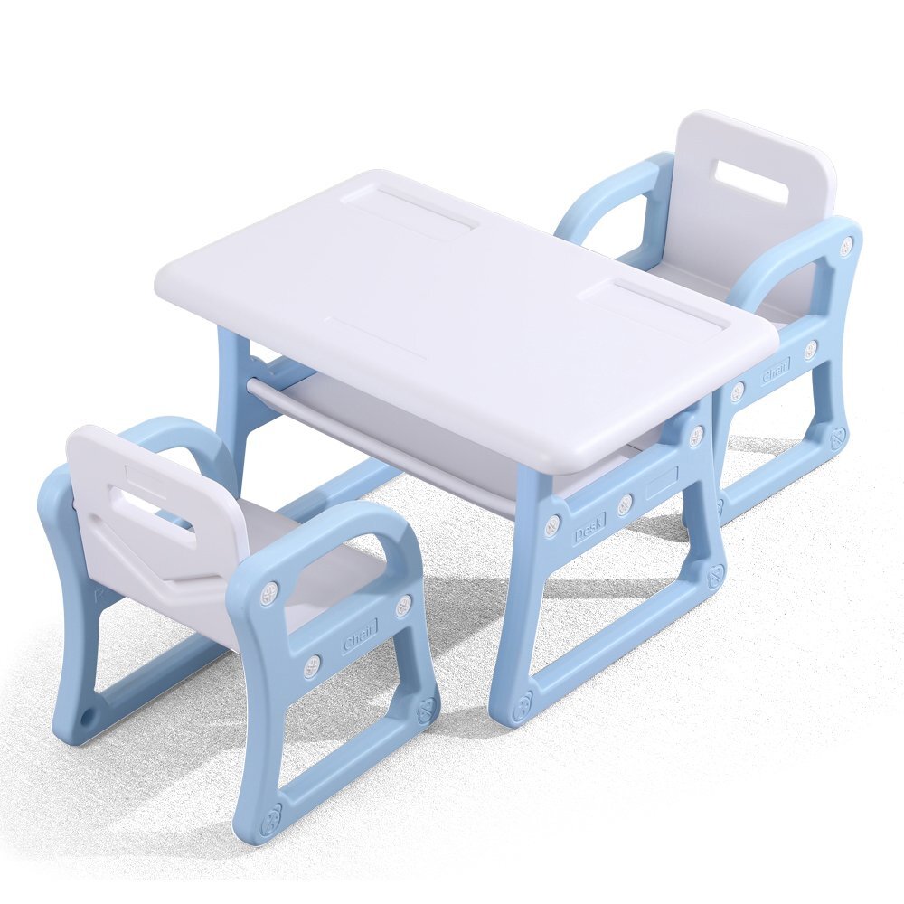 Nichiduta Set masuta de studiuactivitati cu 2 scaunelemargini rotunjitepolita de depozitareutilizare acasagradinite sau crese School Blue