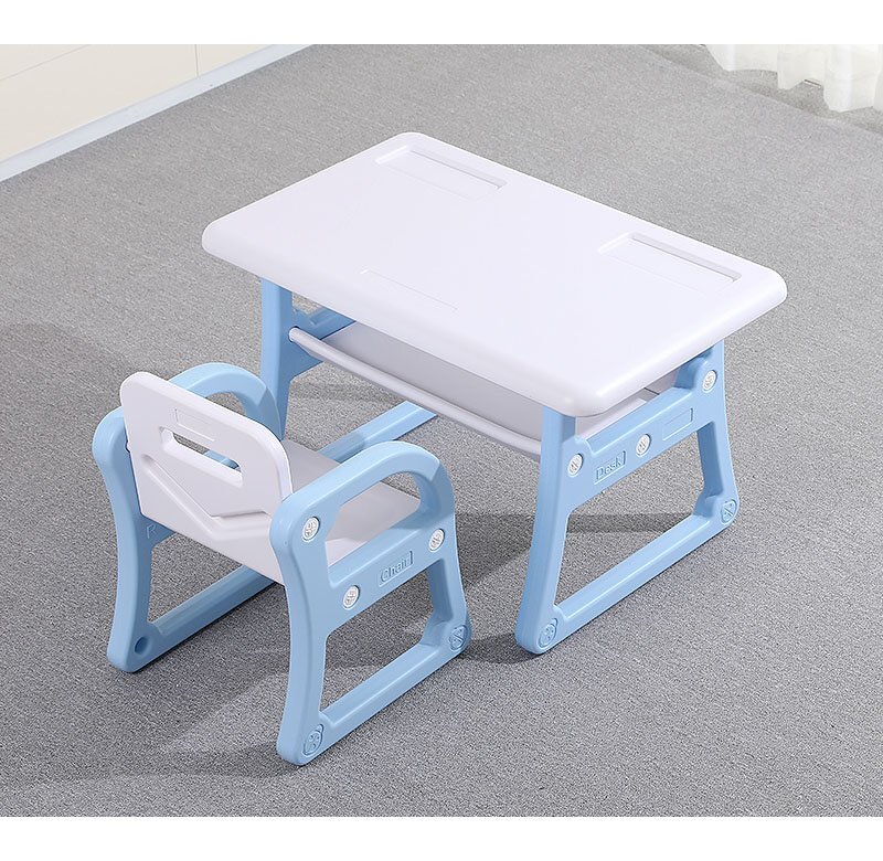 Nichiduta Set masuta de studiuactivitati cu 2 scaunelemargini rotunjitepolita de depozitareutilizare acasagradinite sau crese School Blue
