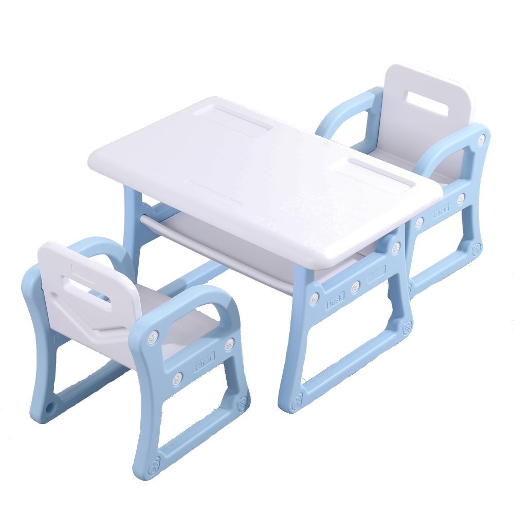 Nichiduta Set masuta de studiuactivitati cu 2 scaunelemargini rotunjitepolita de depozitareutilizare acasagradinite sau crese School Blue
