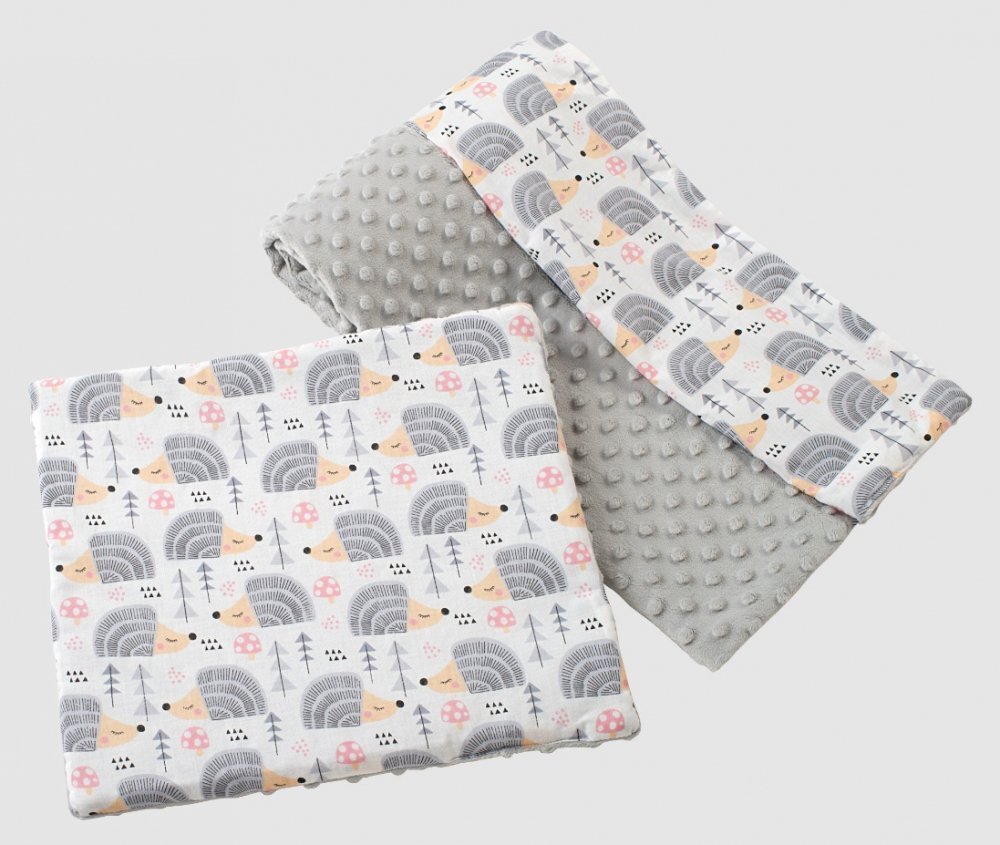 Nichiduta Set paturica 75x100 cm si perna 35x30 cm Minky Grey hedgehogs