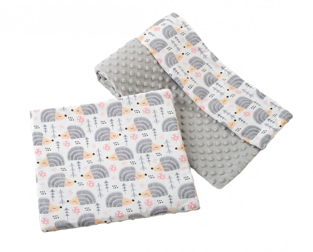 Nichiduta Set paturica 75x100 cm si perna 35x30 cm Minky Grey hedgehogs