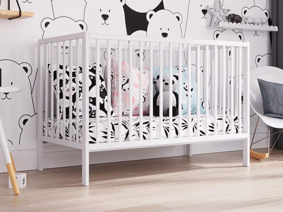 Nichiduta Set Patut din lemn 120x60 cm Dominic Alb + Saltea cu husa detasabila din microfibra 12 cm grosime Cocos Comfort +