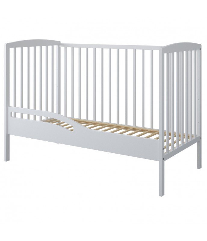 Nichiduta Set Patut din lemn pana la 4 ani cu somiera reglabila pe 3 nivele de inaltime 120x60 cm Grace Alb + Saltea cu husa detasabila din microfibra 10 cm grosime Cocos Comfort +