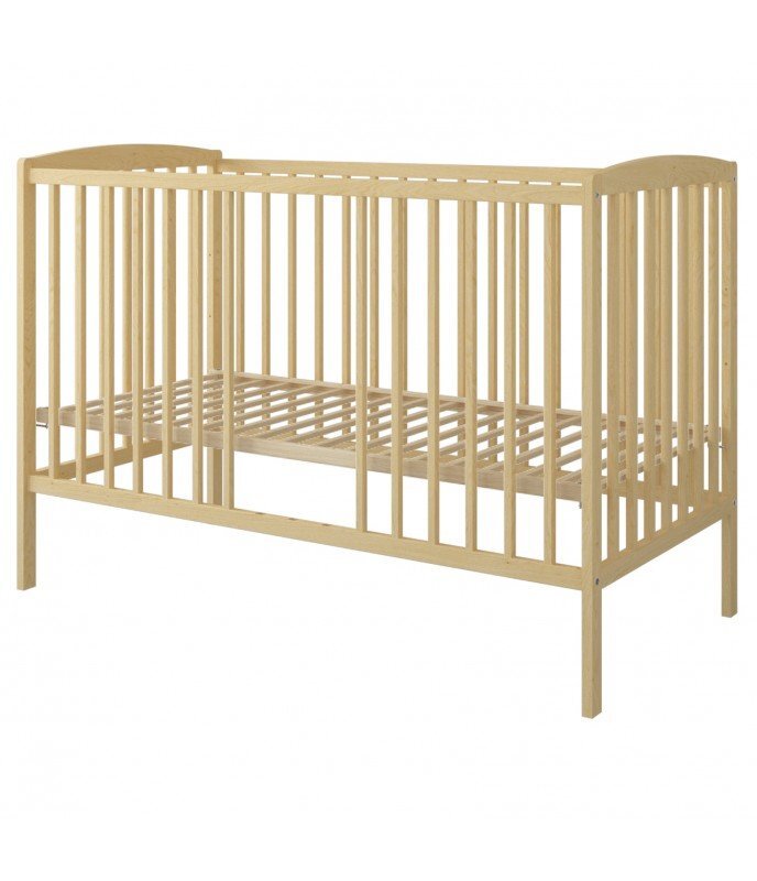 Nichiduta Set Patut din lemn pana la 4 ani cu somiera reglabila pe 3 nivele de inaltime 120x60 cm Grace Natur + Saltea cu husa detasabila din microfibra 10 cm grosime Cocos Comfort +