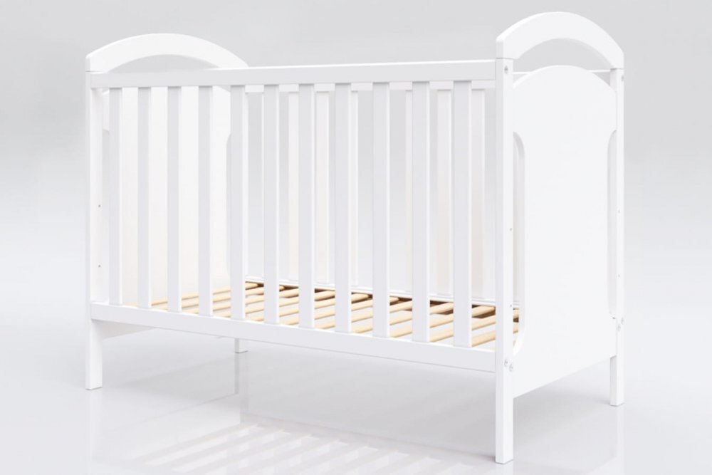 Nichiduta Set Patut din lemn Somn Usor Alb 120x60 cm pana la 4 ani inaltime saltea reglabila pe 3 nivele Margini rotunjite Vopsea nontoxica pe baza de apa + Saltea cocos 12 cm cu husa detasabila din microfibra