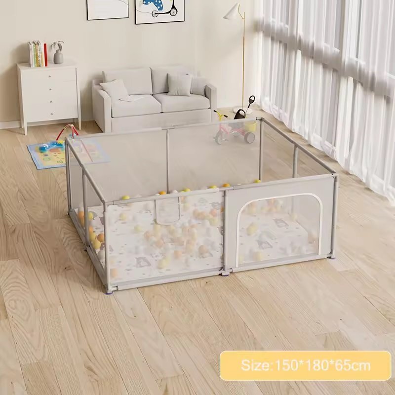 Nichiduta Tarc de joaca Forest Beige 150x180x65 cm cu cadru metalic pereti din plasa acces cu fermoar 4 inele ajutatoare covoras din spuma cu doua fete si 100 de bile incluse