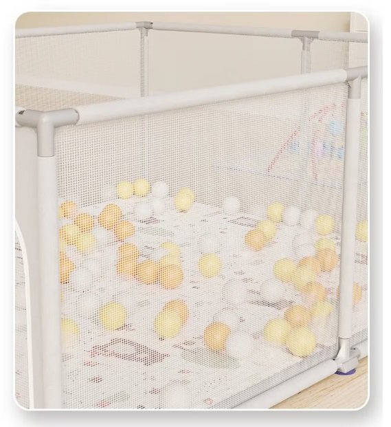 Nichiduta Tarc de joaca Forest Beige 200x200x65cm cadrul metalic pereti din plasa acces cu fermoar 4 inele ajutatoare covoras din spuma cu doua fete si 100 de bile incluse