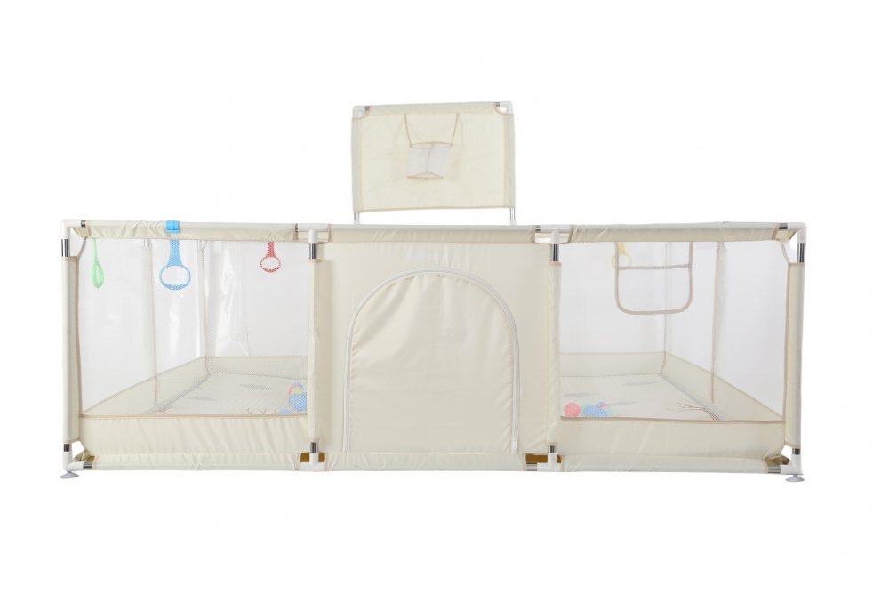 Nichiduta Tarc de joaca pentru copii Beige 180 x 200 x 73cm cadru metalic pereti din plasa poarta de acces covoras din spuma cu doua fete 4 inele ajutatoare si 100 bilute incluse