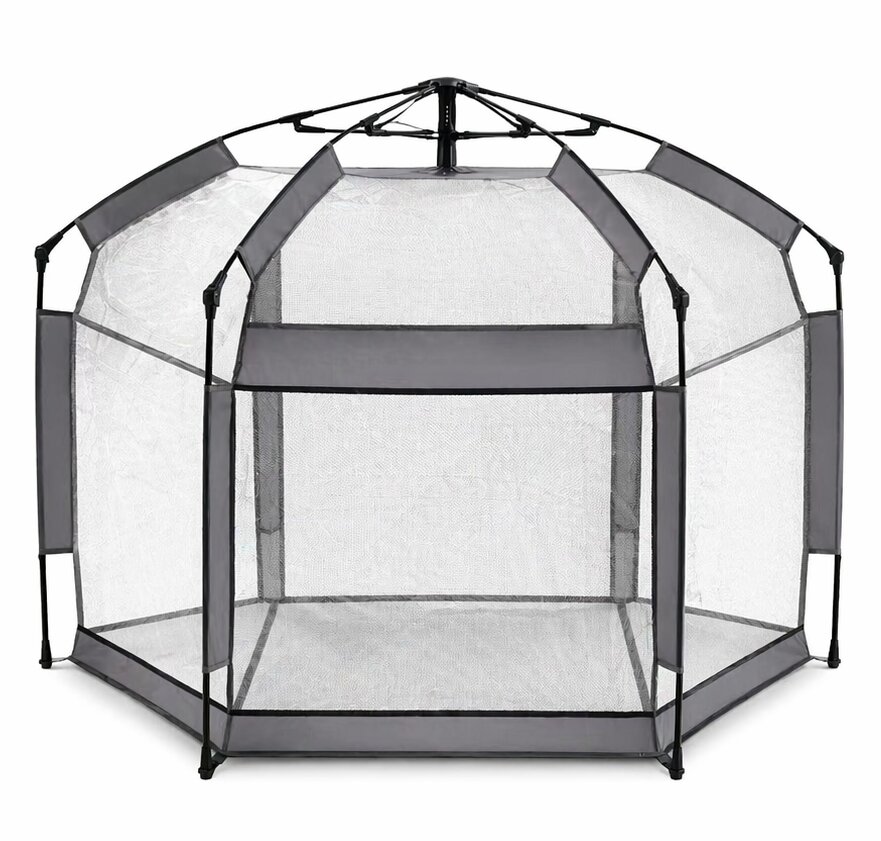 Nichiduta Tarc de joaca pentru copii Dark Grey 150 x 150 x 120 cm de interior exterior cadrul metalic pereti din plasa protectie solara covoras din spuma cu doua fete 4 inele ajutatoare si 100 bile incluse