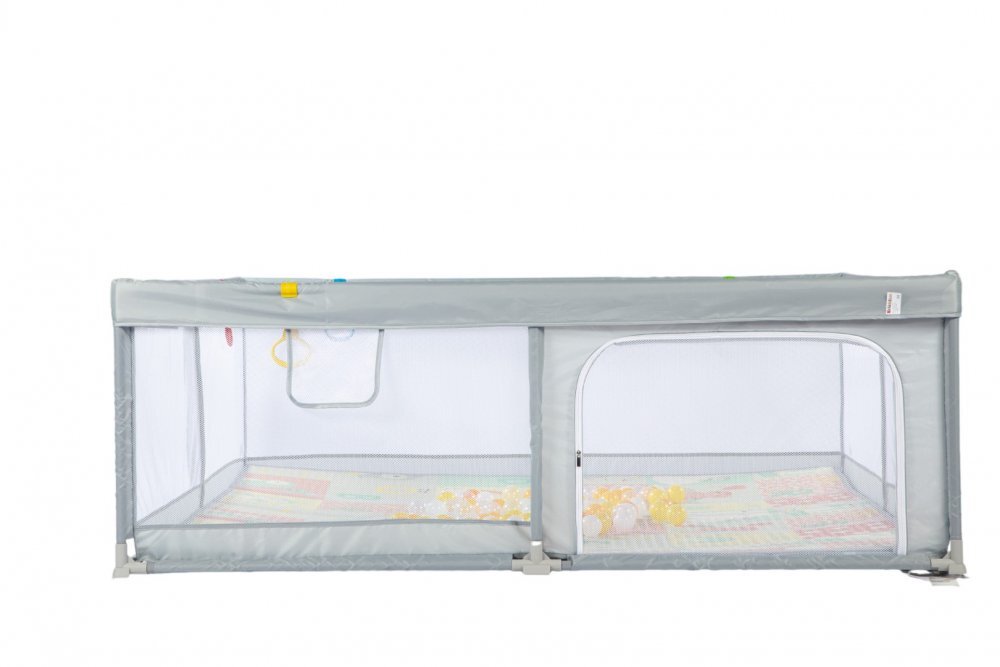Nichiduta Tarc de joaca pentru copii Grey 180 x 200 x 67cm cadrul metalic pereti din plasa acces cu fermoar covoras spuma cu doua fete 4 inele ajutatoare cu geanta de transport si 100 de bilute multicolore incluse