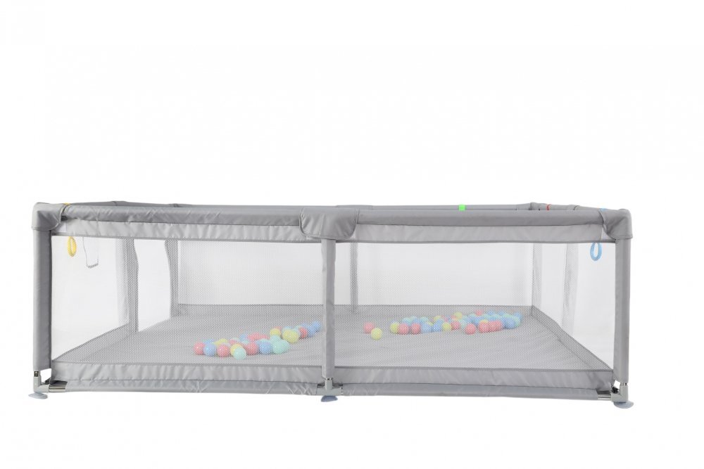 Nichiduta Tarc de joaca pentru copii Light Grey 200 x 200 x 64cm cadru metalic pereti din plasa covoras din spuma cu doua fete 4 inele ajutatoare si 100 bilute incluse
