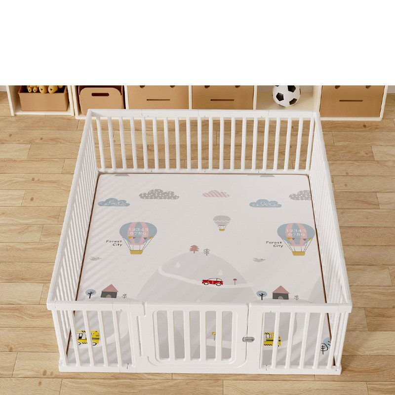 Nichiduta Tarc de joaca pentru copii Safe Play White 120 x 120 x 65 cm cu poarta de siguranta covoras si 100 bile incluse
