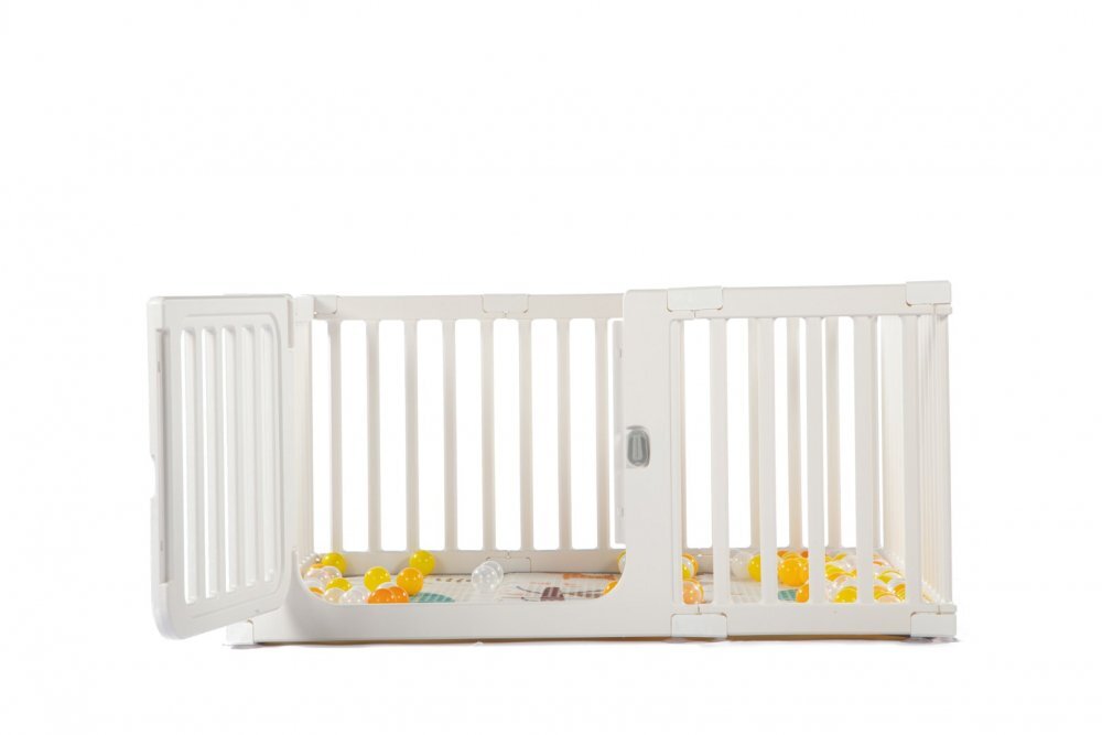 Nichiduta Tarc de joaca pentru copii Safe Play White 120 x 120 x 65 cm cu poarta de siguranta covoras si 100 bile incluse