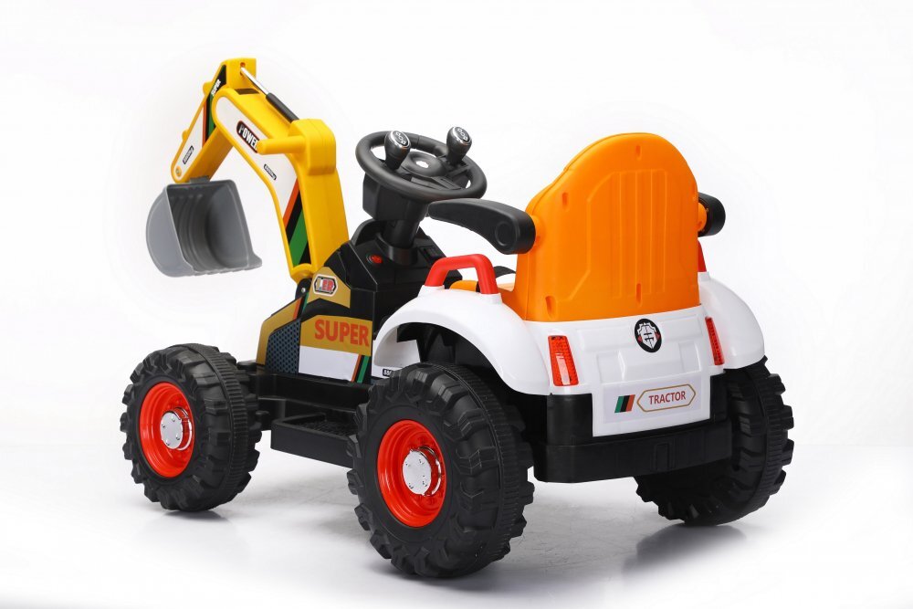 Nichiduta Tractor electric cu cupa pentru copii Digger Scorpion Yellow 12Vtelecomanda 2.4G2 motoarex25wscaun din piele ecologicacupa mobilasuport picioarecotiereroti late rezistentemuzicadimensiune 118x58x55cm