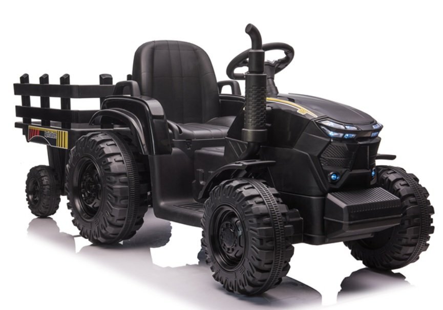 Nichiduta Tractor electric pentru copii Agriculture Black 12V 80W cu telecomanda pornire la buton Mp3 Usb si remorca detasabila