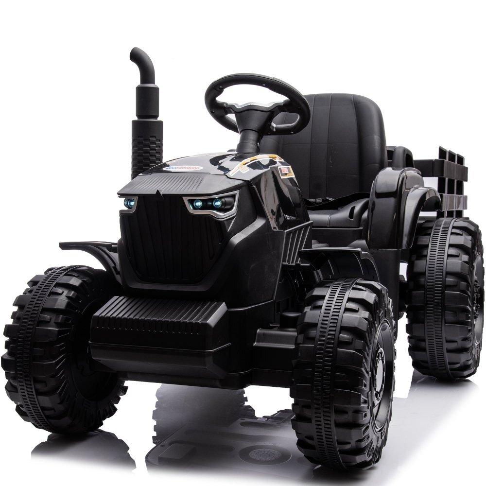 Nichiduta Tractor electric pentru copii Agriculture Black 12V 80W cu telecomanda pornire la buton Mp3 Usb si remorca detasabila
